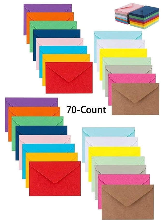 70 ظرفًا صغيرًا، 14 لونًا من أظرف بطاقات الهدايا، أظرف بطاقات عمل من الورق الملون، 4 × 2.7 بوصة - Image 1